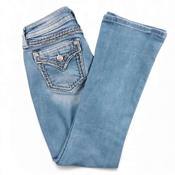 Miss Me Mid Rise Bootcut Jeans Size 28 Light Wash Embellished Pockets - Picture 11 of 11